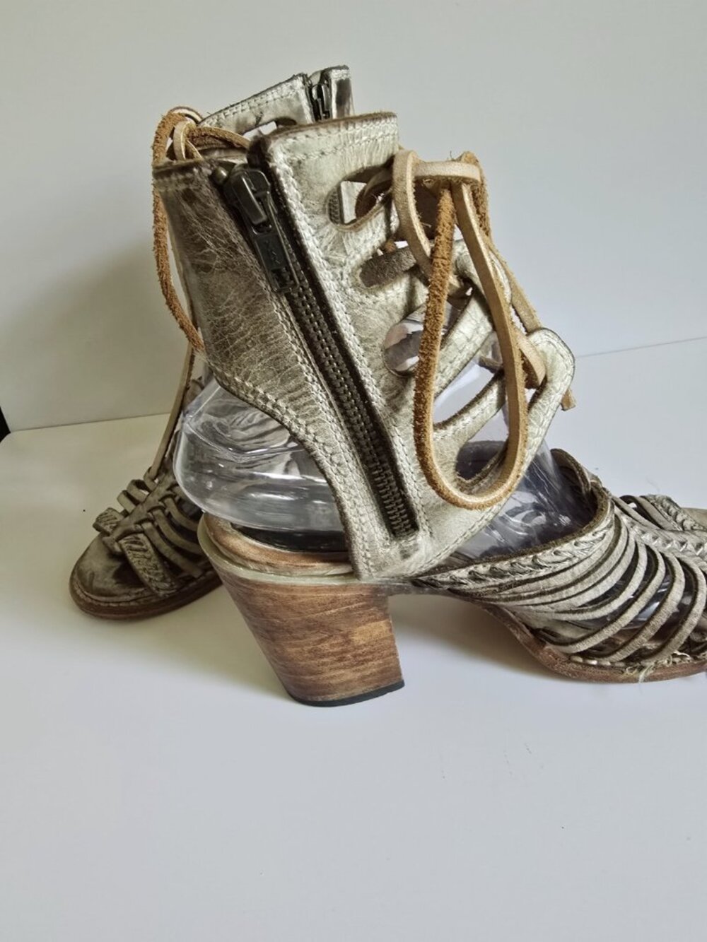 Freebird Beliz Belize Taupe Leather Lace Up Gladiator Sandals Open Toe Heels 9 - Picture 4 of 13